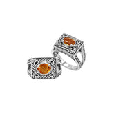 Elegant Sterling Silver Rectangular Citrine Quartz Ring With Balinese Design